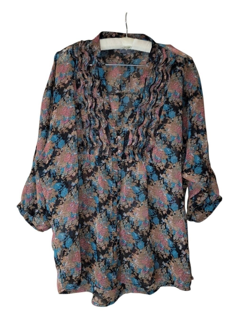 Buffalo 3/4 Length Sleeve Boho Colorul Blouse L Peasant Flowy